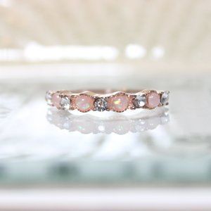 💍 Opal Rose Gold Diamond Eternity Band Stacking Ring
